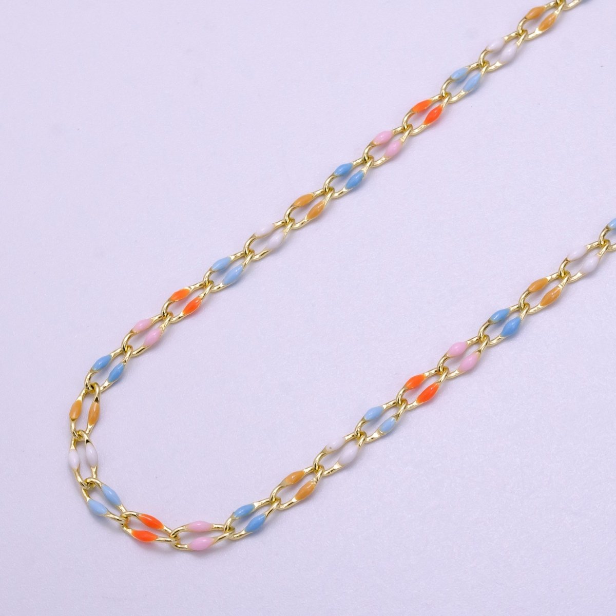 14k Gold Filled Dainty Gold Oval Cable Link Chain Neon Enamel Chain by Yard, Unfinished Chain For Jewelry Supply | ROLL-598 to ROLL-608 ROLL-1075 ROLL-1405