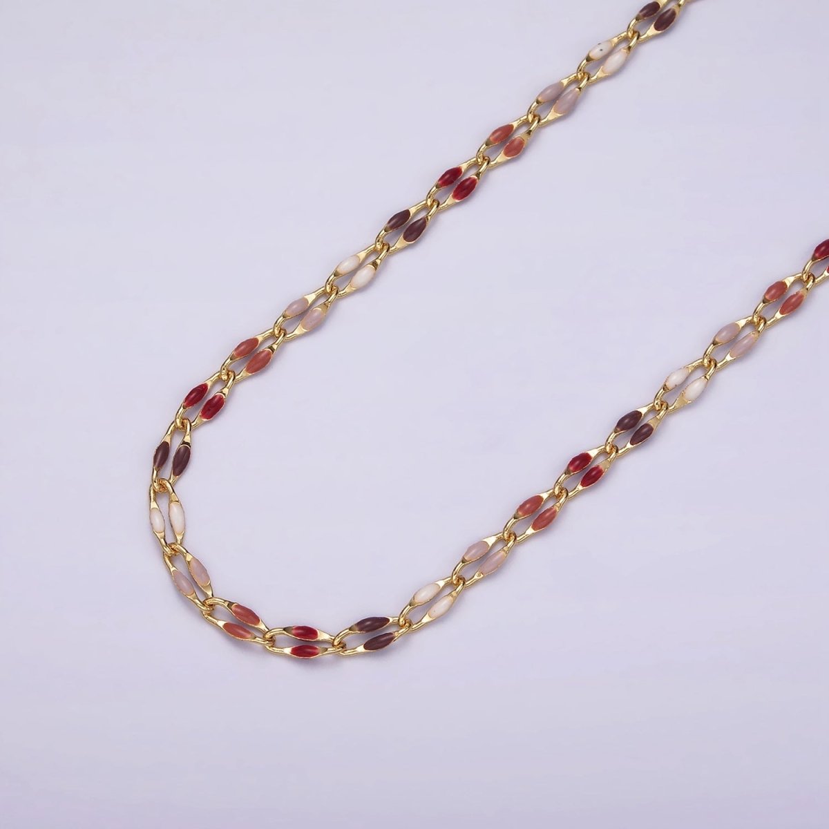 14k Gold Filled Dainty Gold Oval Cable Link Chain Neon Enamel Chain by Yard, Unfinished Chain For Jewelry Supply | ROLL-598 to ROLL-608 ROLL-1075 ROLL-1405