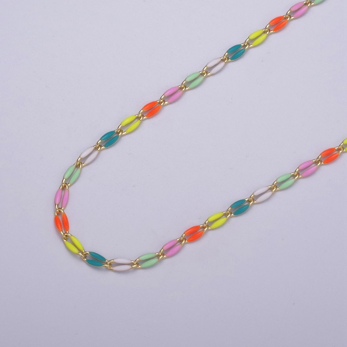 14k Gold Filled Dainty Gold Oval Cable Link Chain Neon Enamel Chain by Yard, Unfinished Chain For Jewelry Supply | ROLL-598 to ROLL-608 ROLL-1075 ROLL-1405