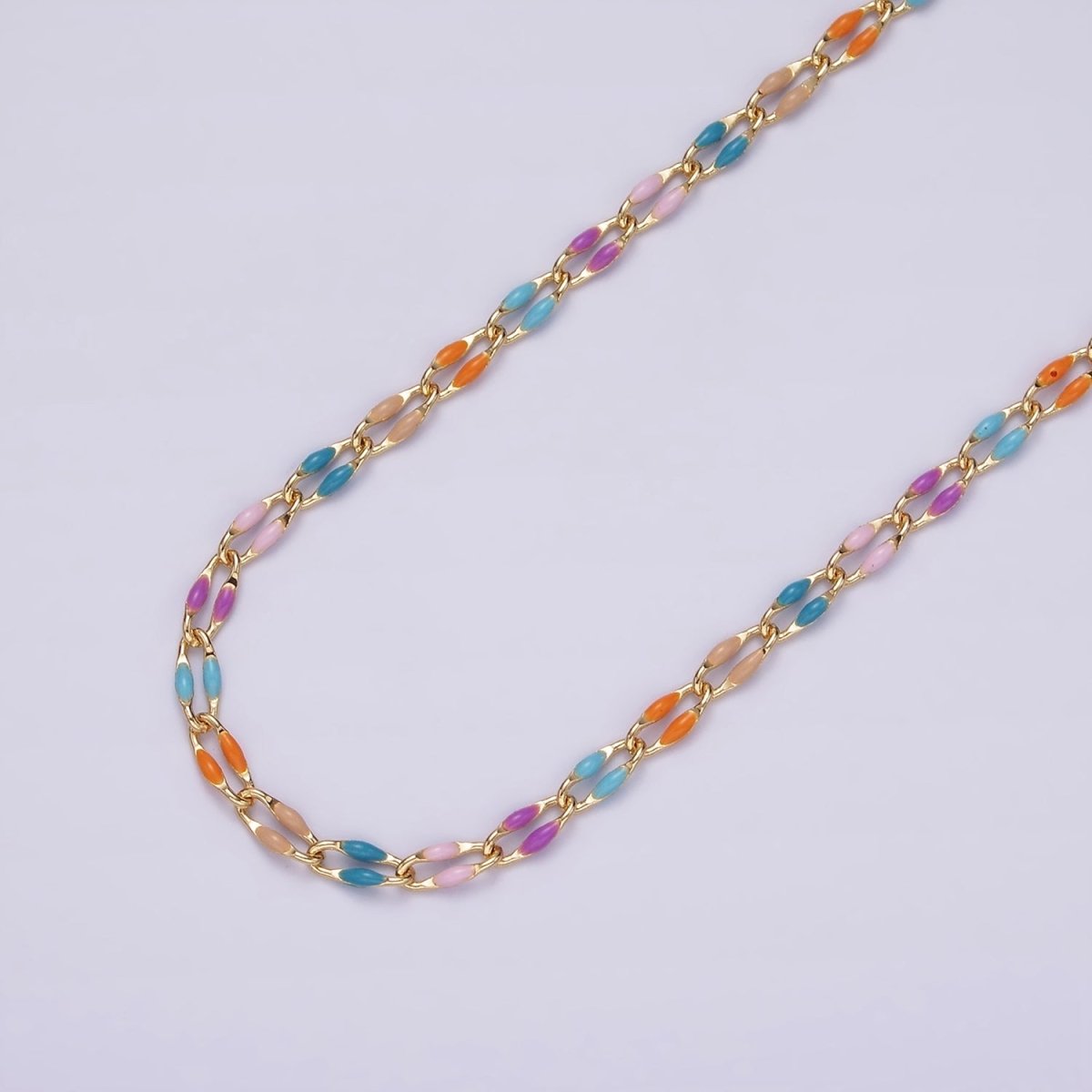 14k Gold Filled Dainty Gold Oval Cable Link Chain Neon Enamel Chain by Yard, Unfinished Chain For Jewelry Supply | ROLL-598 to ROLL-608 ROLL-1075 ROLL-1405