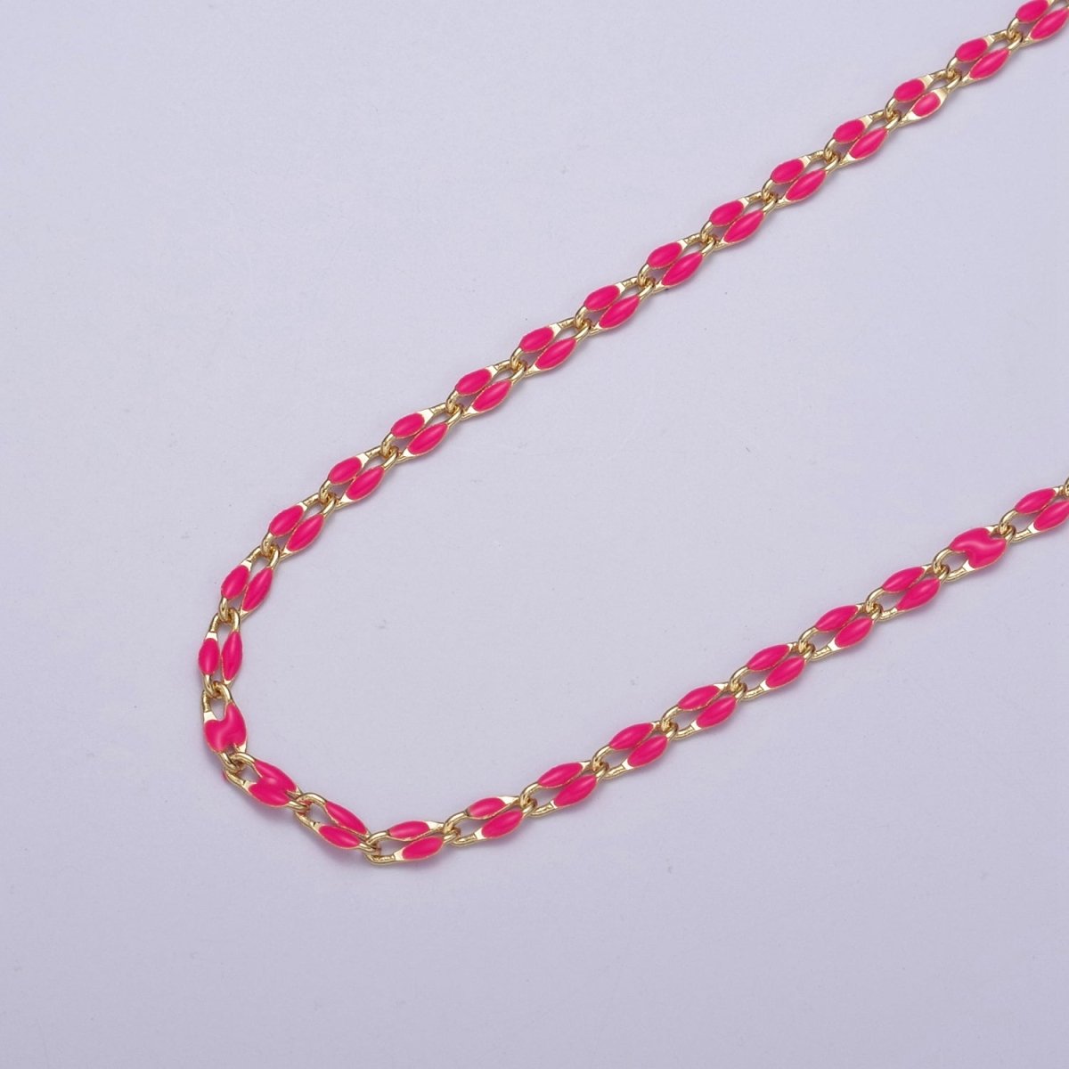 14k Gold Filled Dainty Gold Oval Cable Link Chain Neon Enamel Chain by Yard, Unfinished Chain For Jewelry Supply | ROLL-598 to ROLL-608 ROLL-1075 ROLL-1405