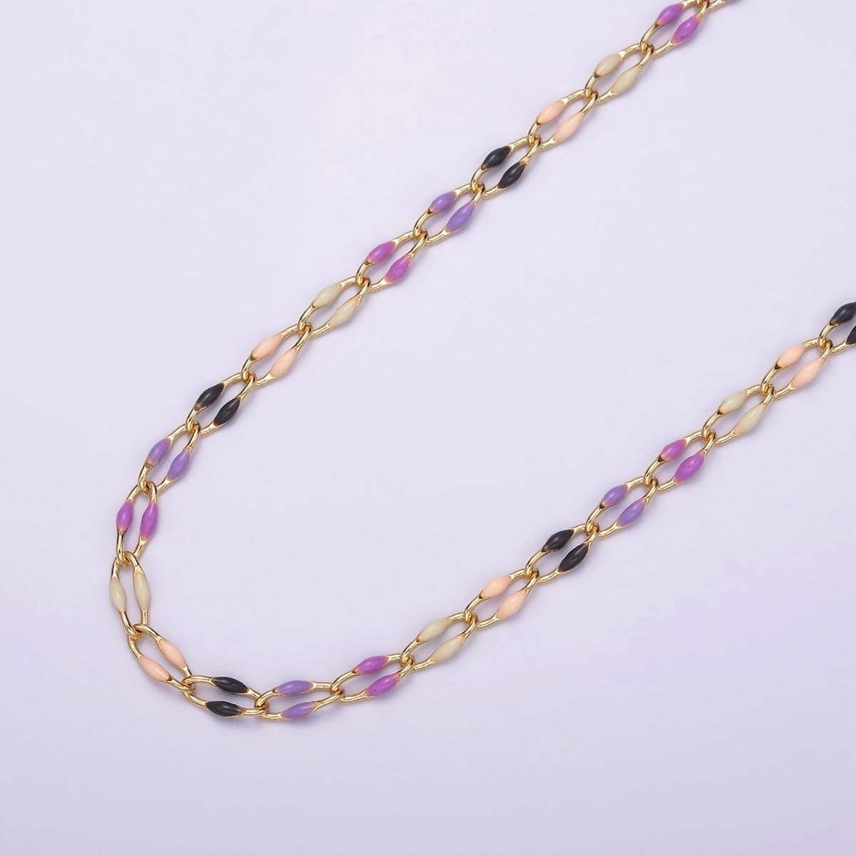 14k Gold Filled Dainty Gold Oval Cable Link Chain Neon Enamel Chain by Yard, Unfinished Chain For Jewelry Supply | ROLL-598 to ROLL-608 ROLL-1075 ROLL-1405