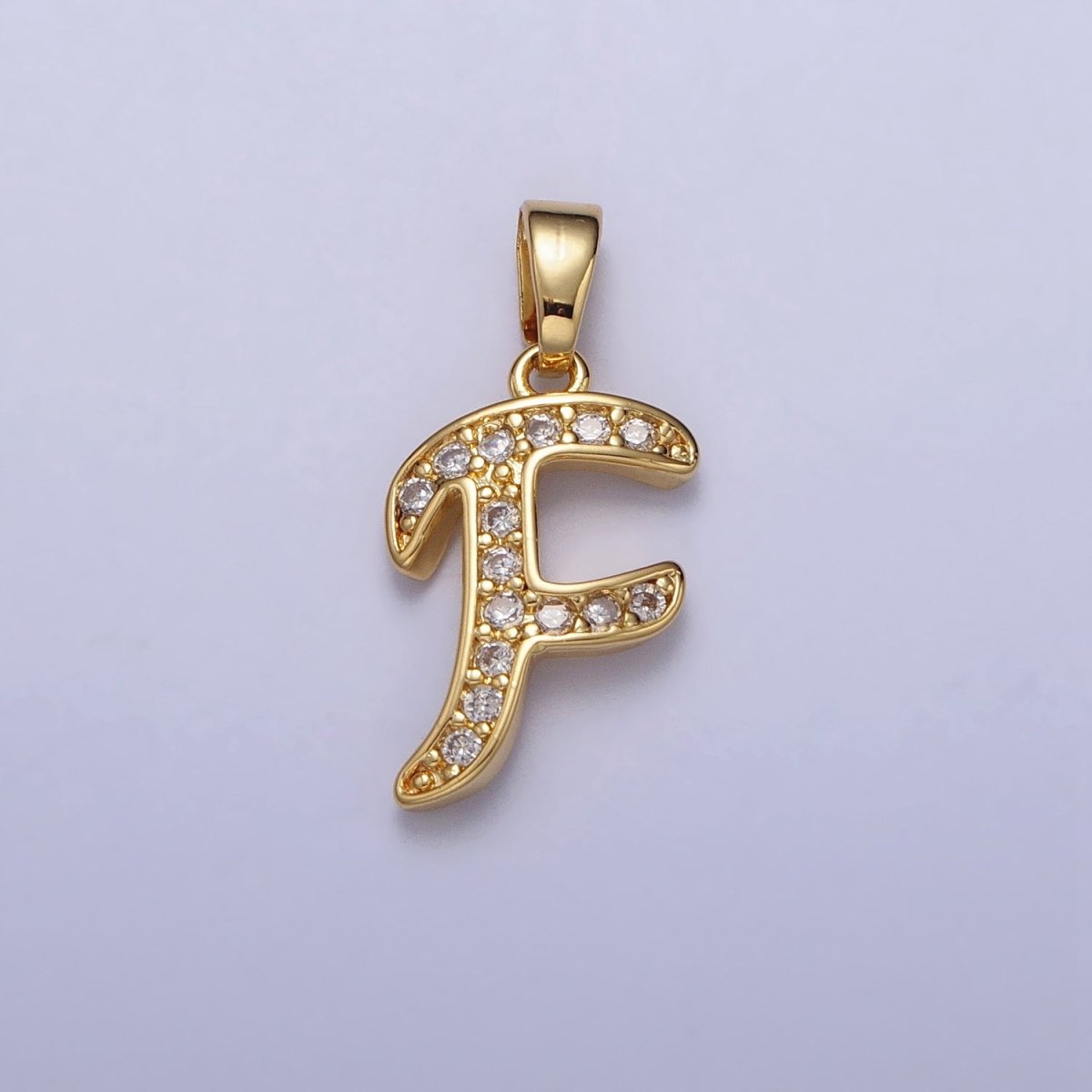 14K Gold Filled Dainty Initial Letter Script A-Z Micro Paved CZ Personalized Pendant | A-429-A-441