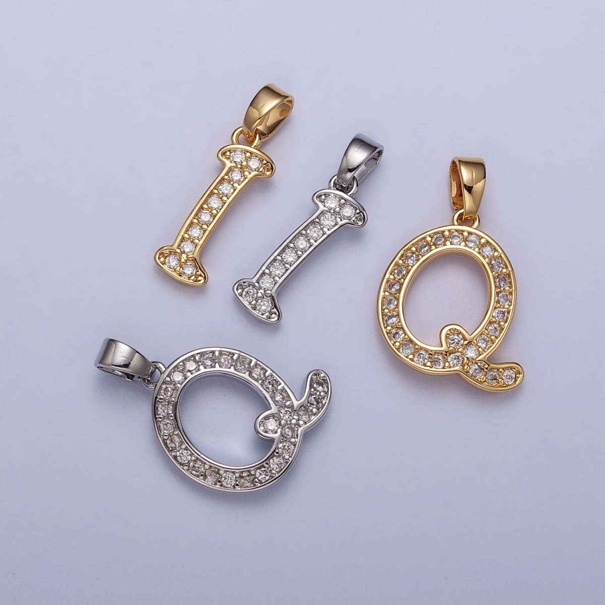 14K Gold Filled Dainty Initial Letter Script A-Z Micro Paved CZ Personalized Pendant | A-429-A-441