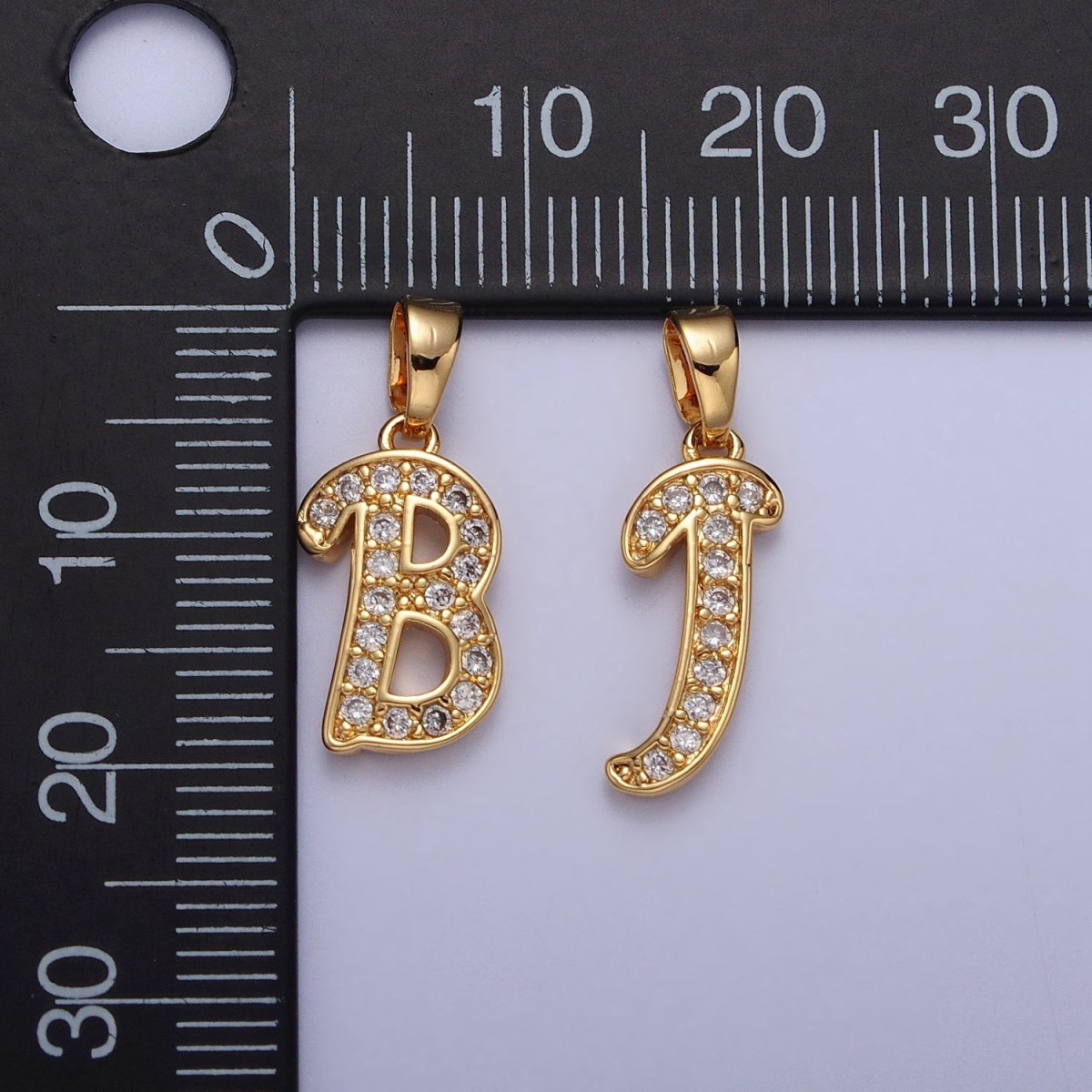 14K Gold Filled Dainty Initial Letter Script A-Z Micro Paved CZ Personalized Pendant | A-429-A-441