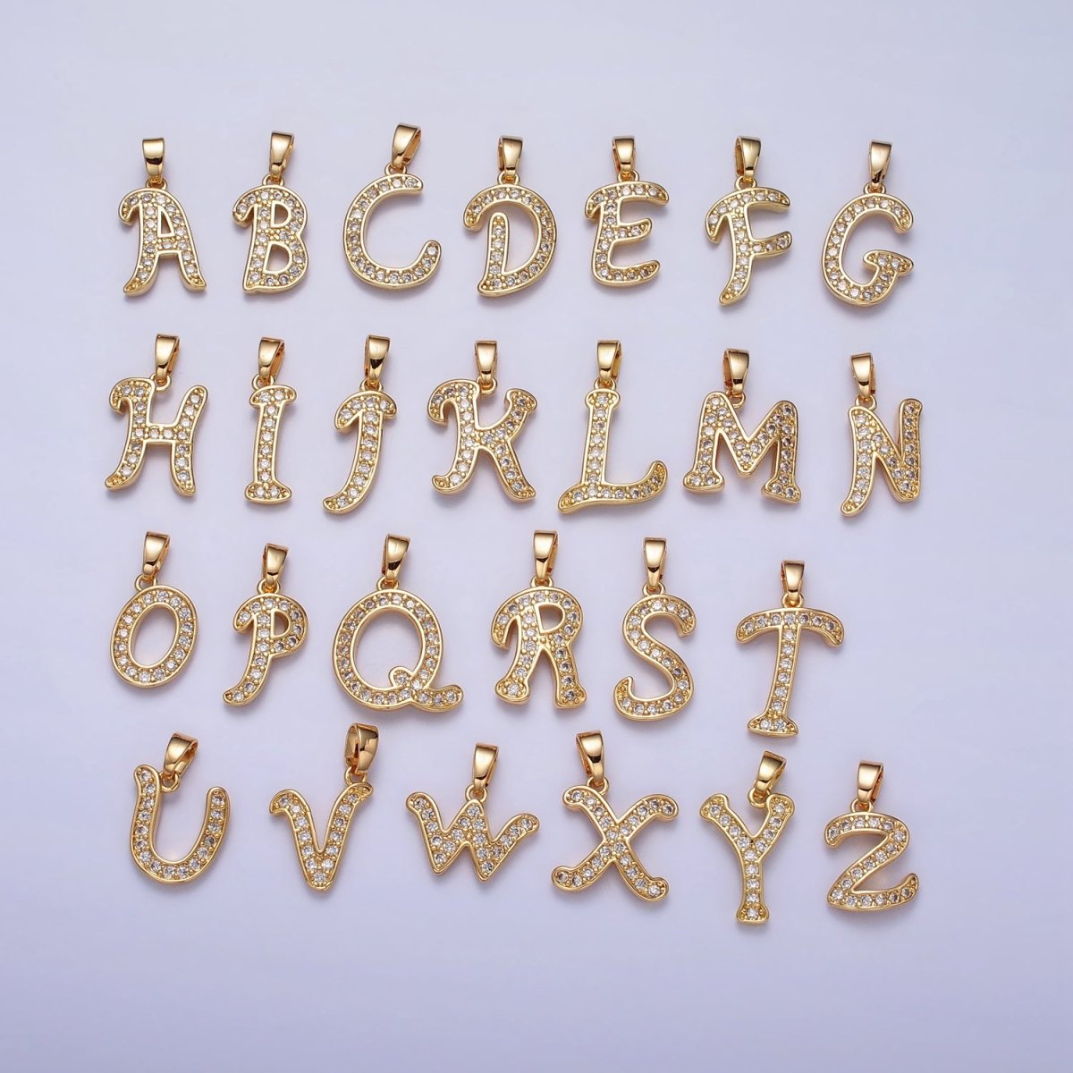 14K Gold Filled Dainty Initial Letter Script A-Z Micro Paved CZ Personalized Pendant | A-429-A-441