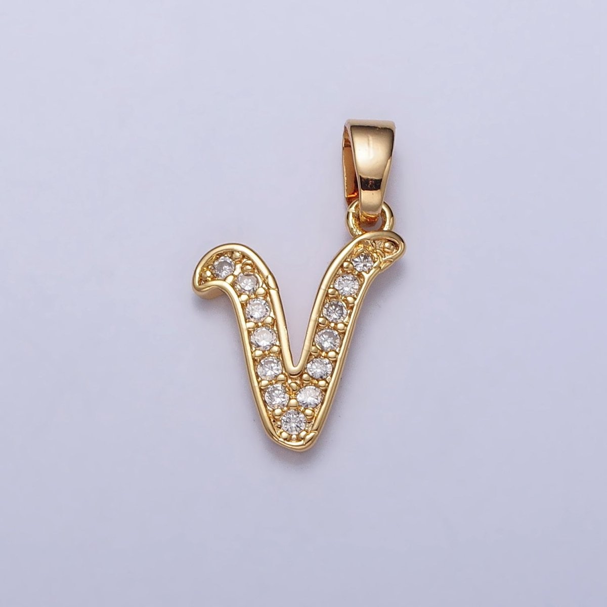 14K Gold Filled Dainty Initial Letter Script A-Z Micro Paved CZ Personalized Pendant | A-429-A-441
