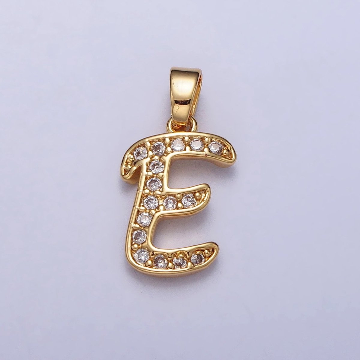 14K Gold Filled Dainty Initial Letter Script A-Z Micro Paved CZ Personalized Pendant | A-429-A-441