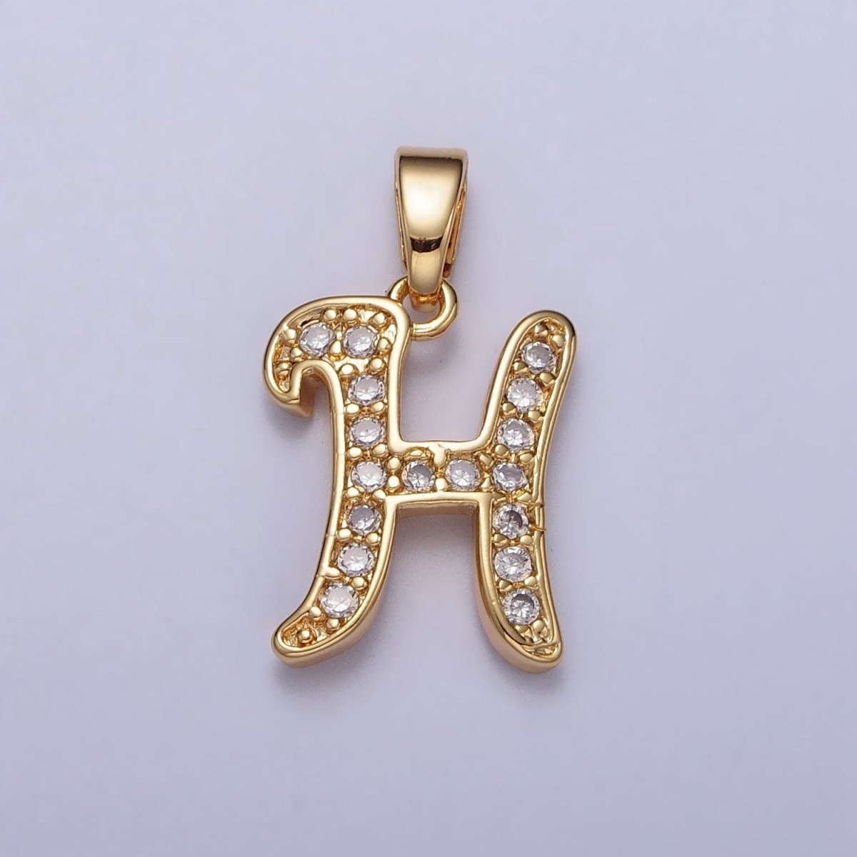 14K Gold Filled Dainty Initial Letter Script A-Z Micro Paved CZ Personalized Pendant | A-429-A-441
