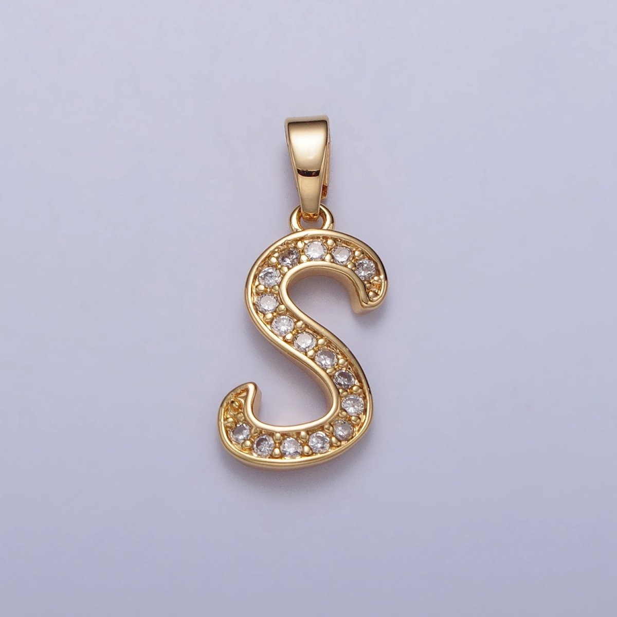 14K Gold Filled Dainty Initial Letter Script A-Z Micro Paved CZ Personalized Pendant | A-429-A-441