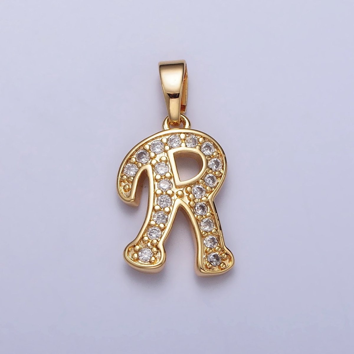 14K Gold Filled Dainty Initial Letter Script A-Z Micro Paved CZ Personalized Pendant | A-429-A-441