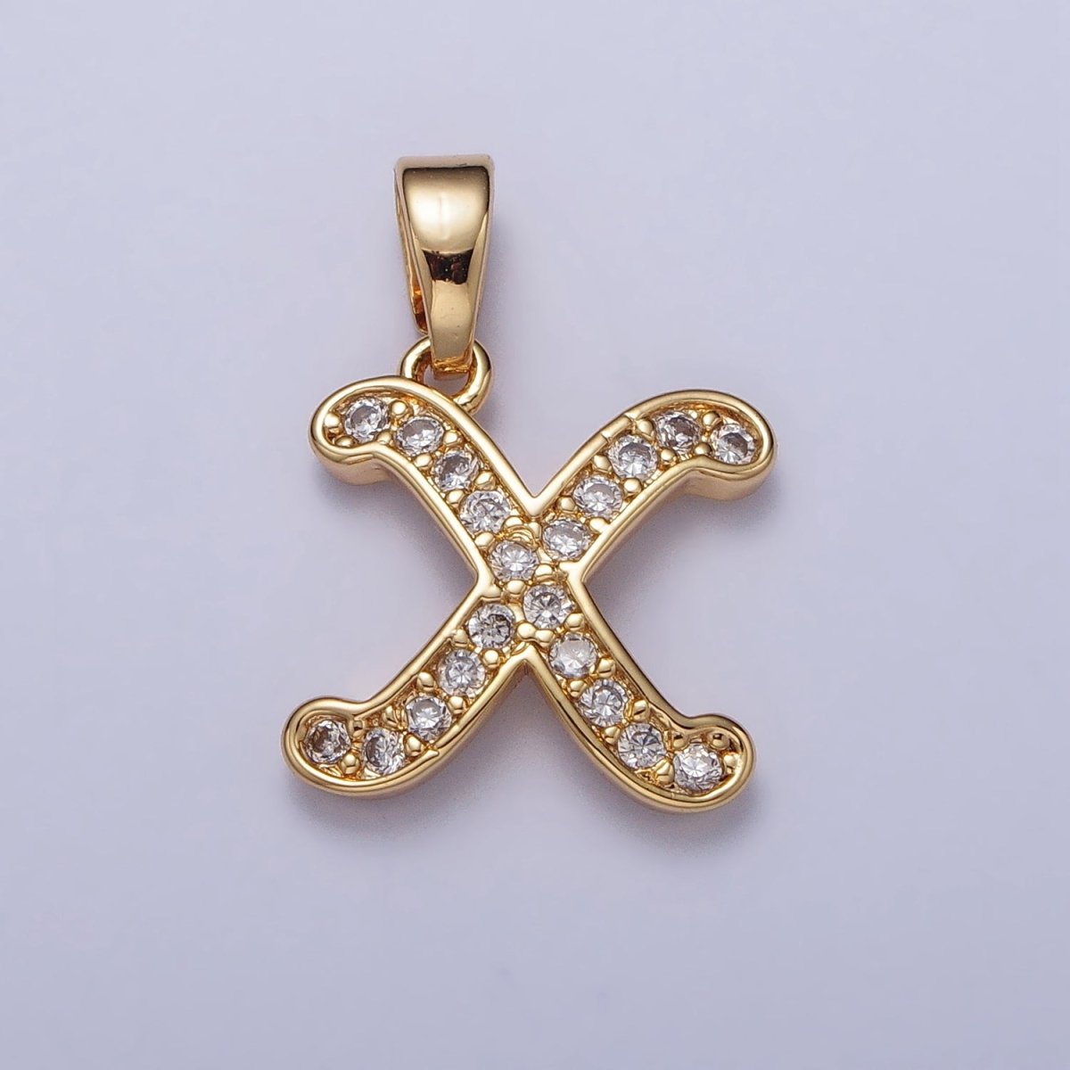 14K Gold Filled Dainty Initial Letter Script A-Z Micro Paved CZ Personalized Pendant | A-429-A-441