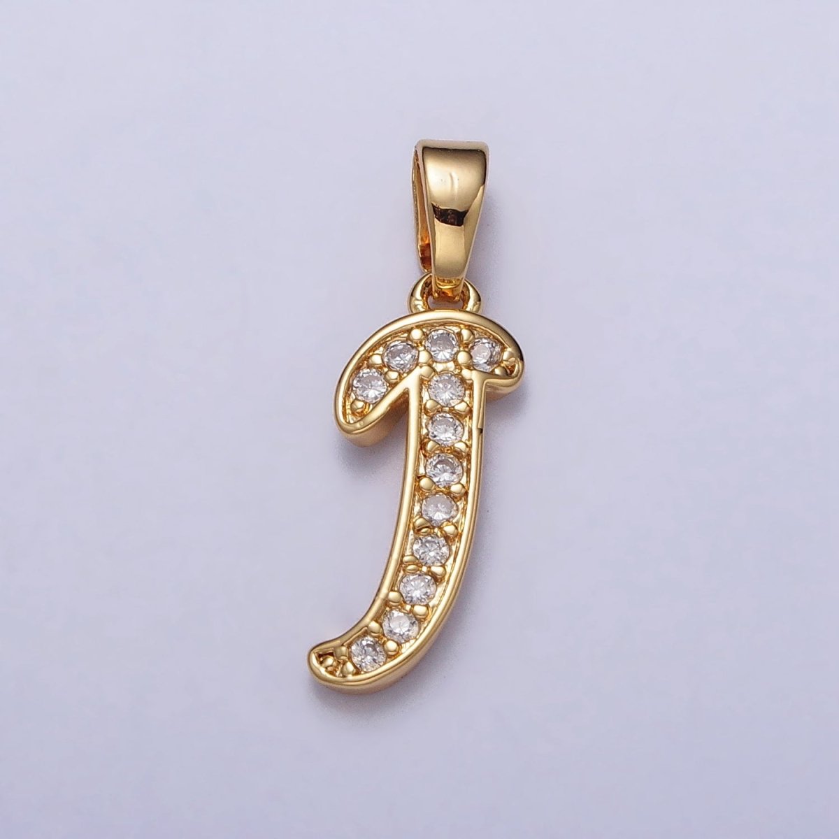 14K Gold Filled Dainty Initial Letter Script A-Z Micro Paved CZ Personalized Pendant | A-429-A-441