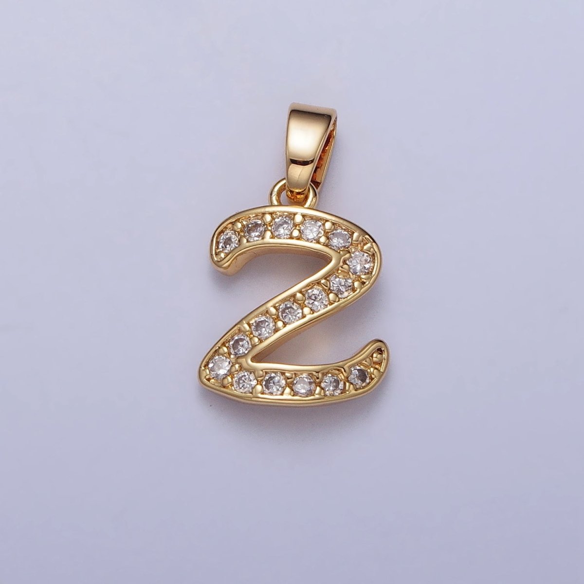 14K Gold Filled Dainty Initial Letter Script A-Z Micro Paved CZ Personalized Pendant | A-429-A-441