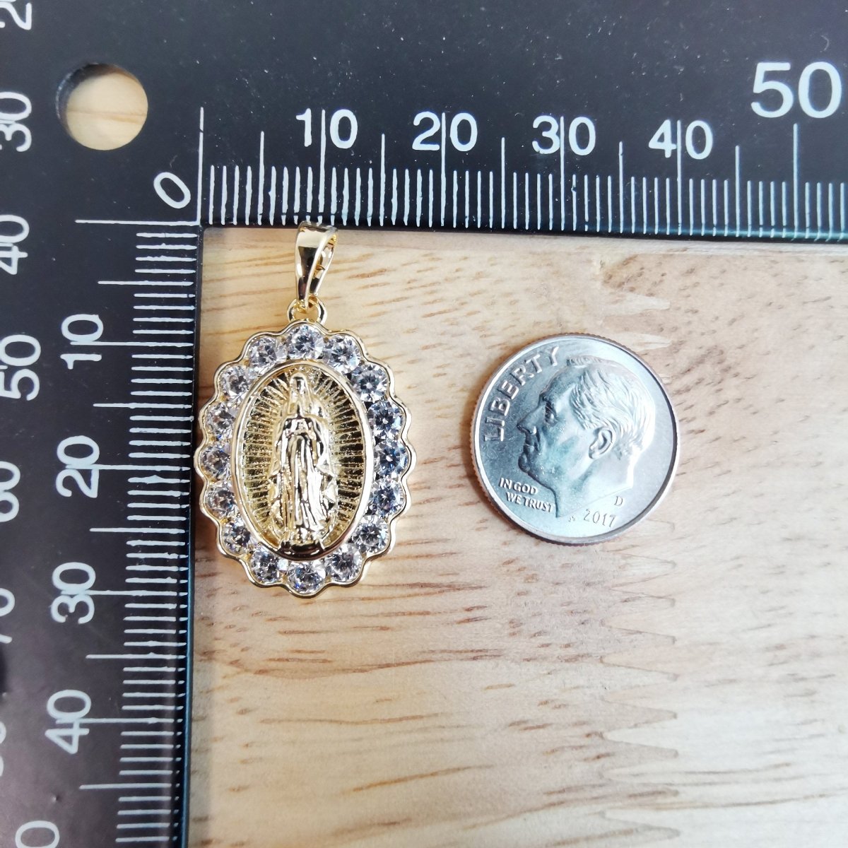14K Gold Filled Dainty Miraculous Lady Mother Mary Micro Pave CZ Virgin Mary Bracelet Charm Necklace Pendant with Bails Findings I-822 - DLUXCA