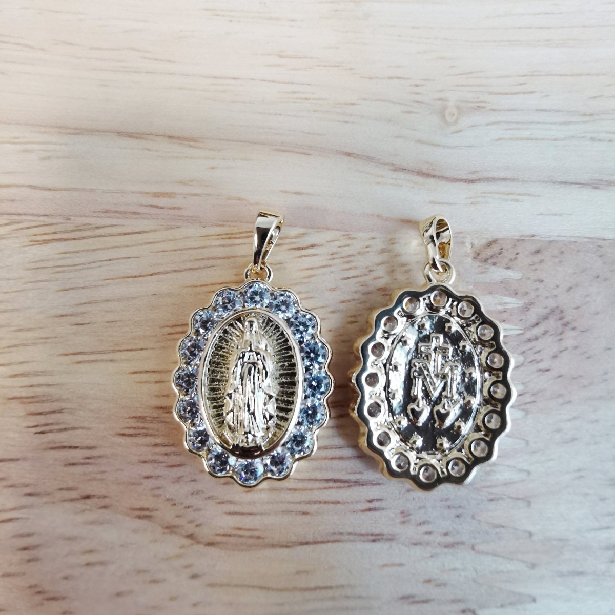14K Gold Filled Dainty Miraculous Lady Mother Mary Micro Pave CZ Virgin Mary Bracelet Charm Necklace Pendant with Bails Findings I-822 - DLUXCA