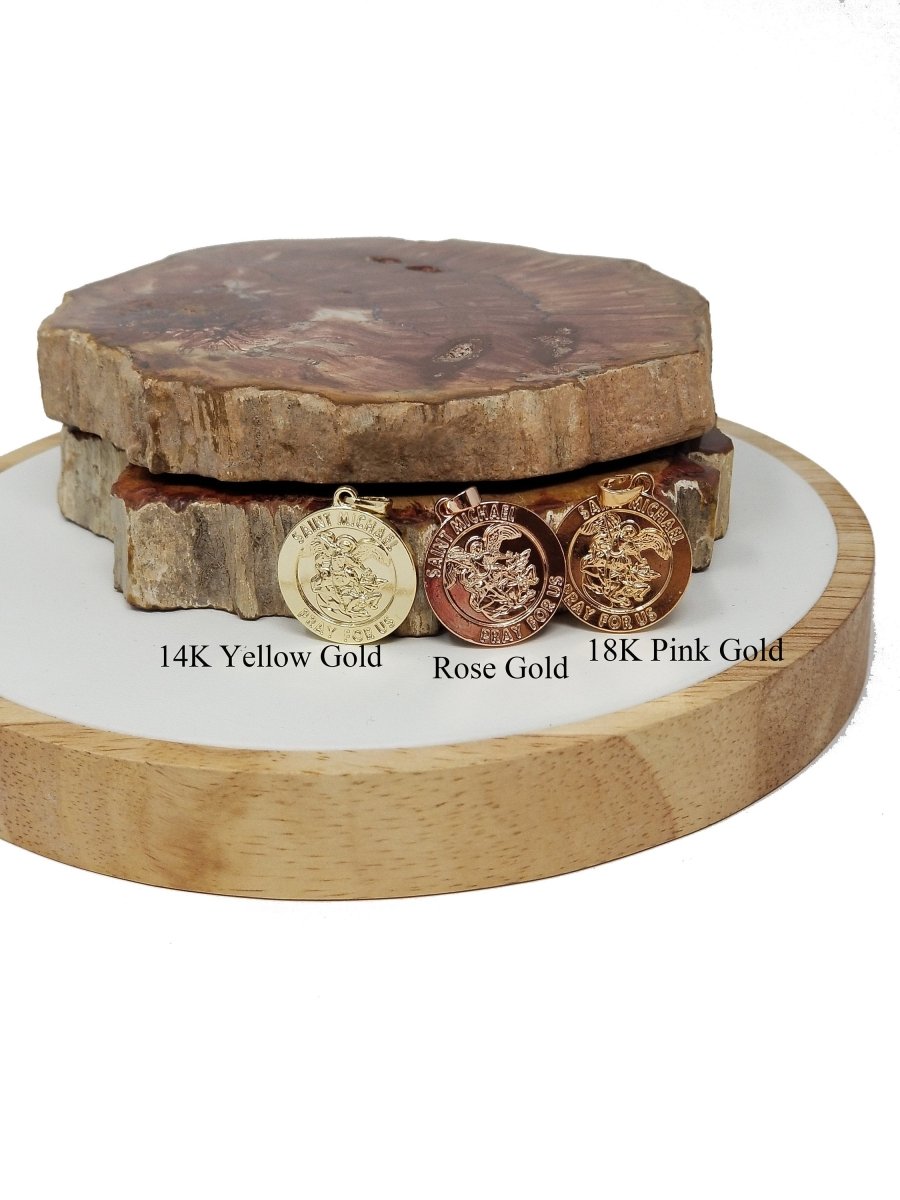 14K Gold Filled Dainty Saint Michael Round Coin Medallion Pendant Charm in Religious Catholic Charms Layer necklace H-211