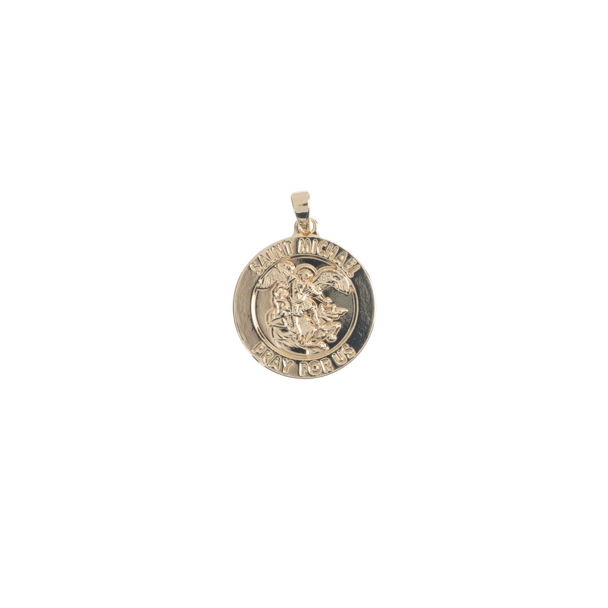 14K Gold Filled Dainty Saint Michael Round Coin Medallion Pendant Charm in Religious Catholic Charms Layer necklace H-211