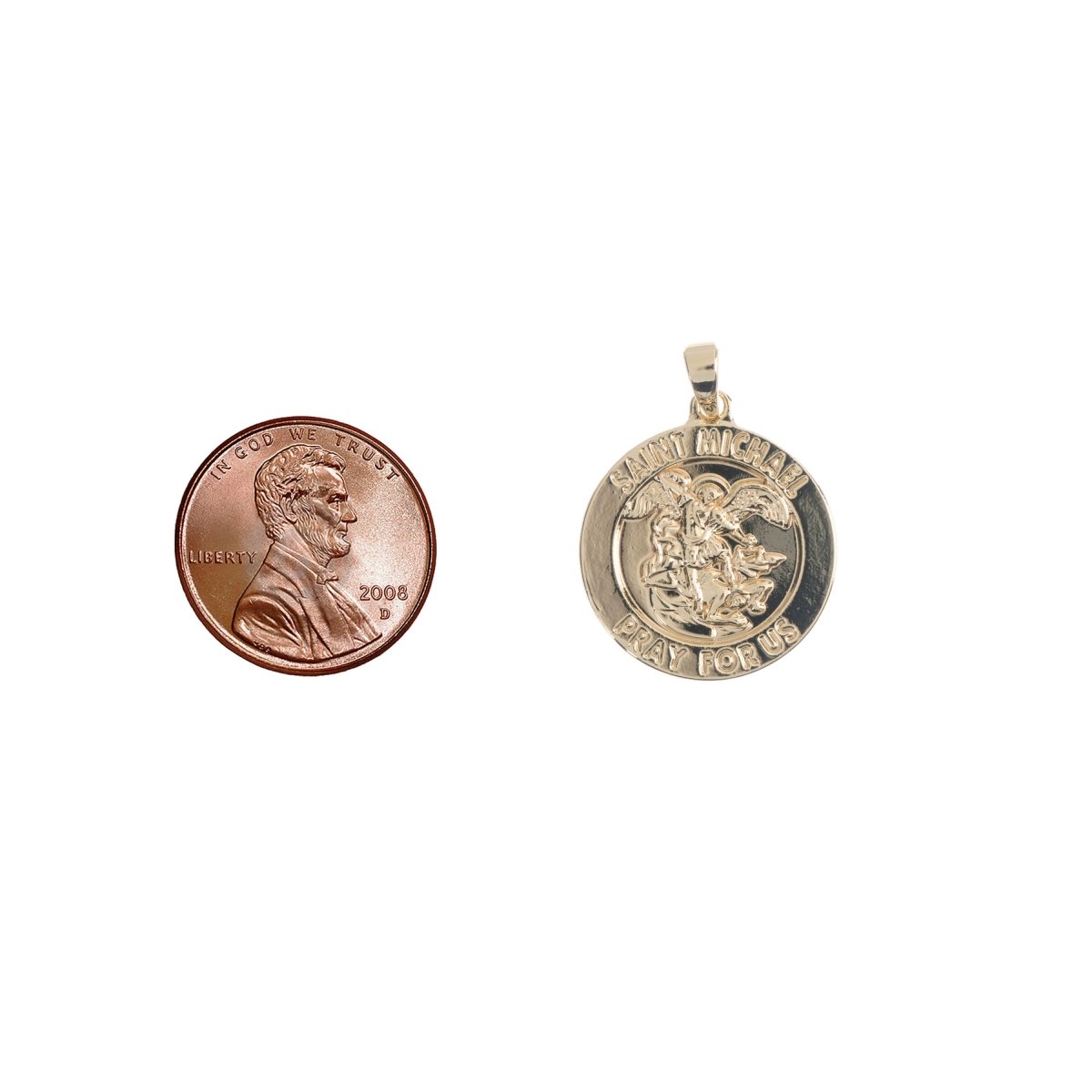 14K Gold Filled Dainty Saint Michael Round Coin Medallion Pendant Charm in Religious Catholic Charms Layer necklace H-211
