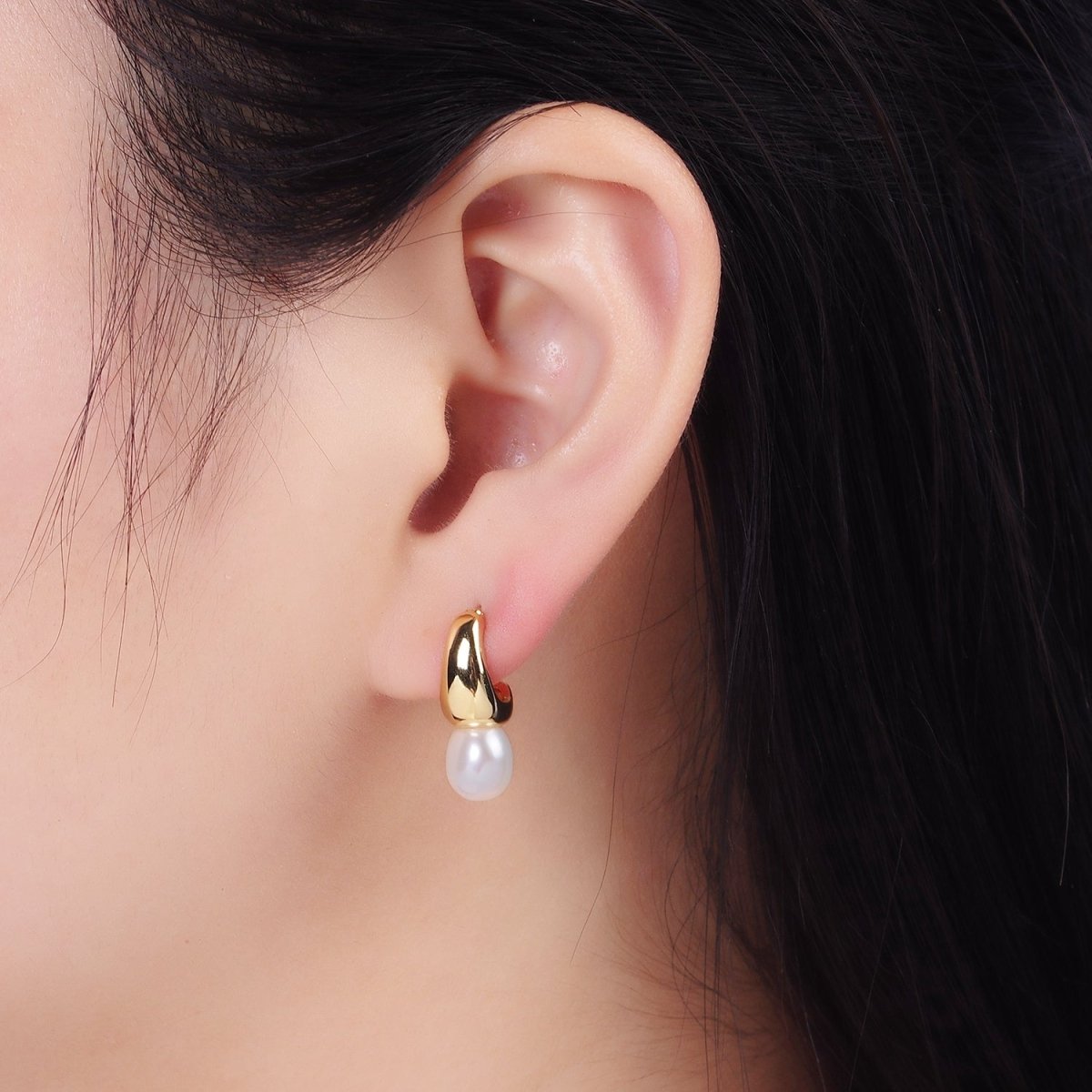 14K Gold Filled Dainty Small Hoops with Pearl Earrings | AB1307 AB1308
