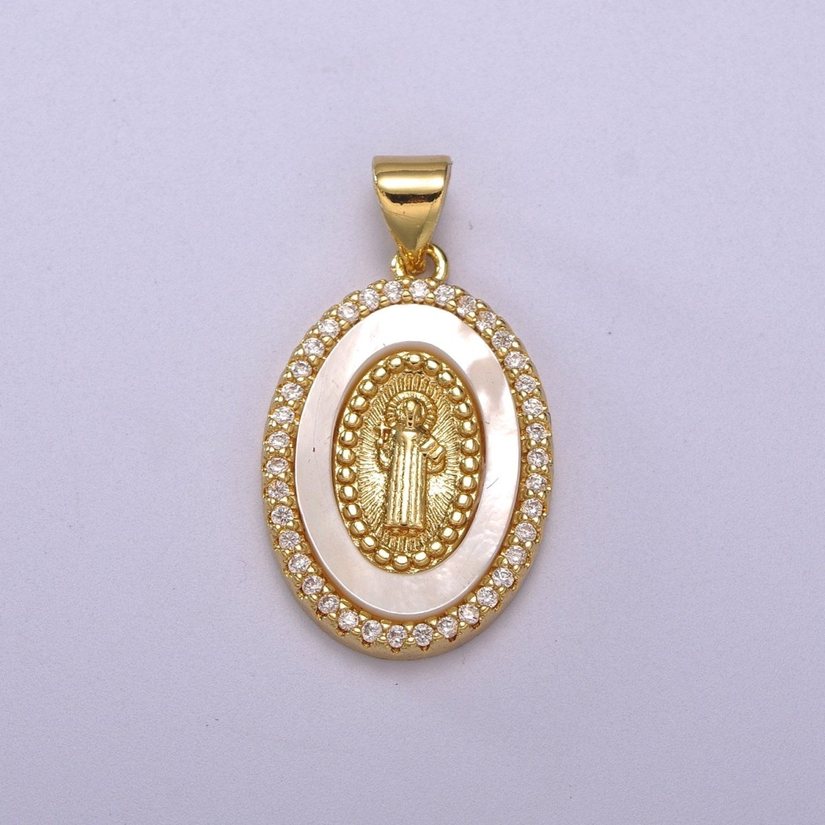 14K Gold Filled Delicate Virgin Mary, Miraculous Lady, Saint Benedict Cubic Zirconia Charm Pearl Pendant for Religious Necklace Bracelet Supply N-1385 N-1386 N-1387