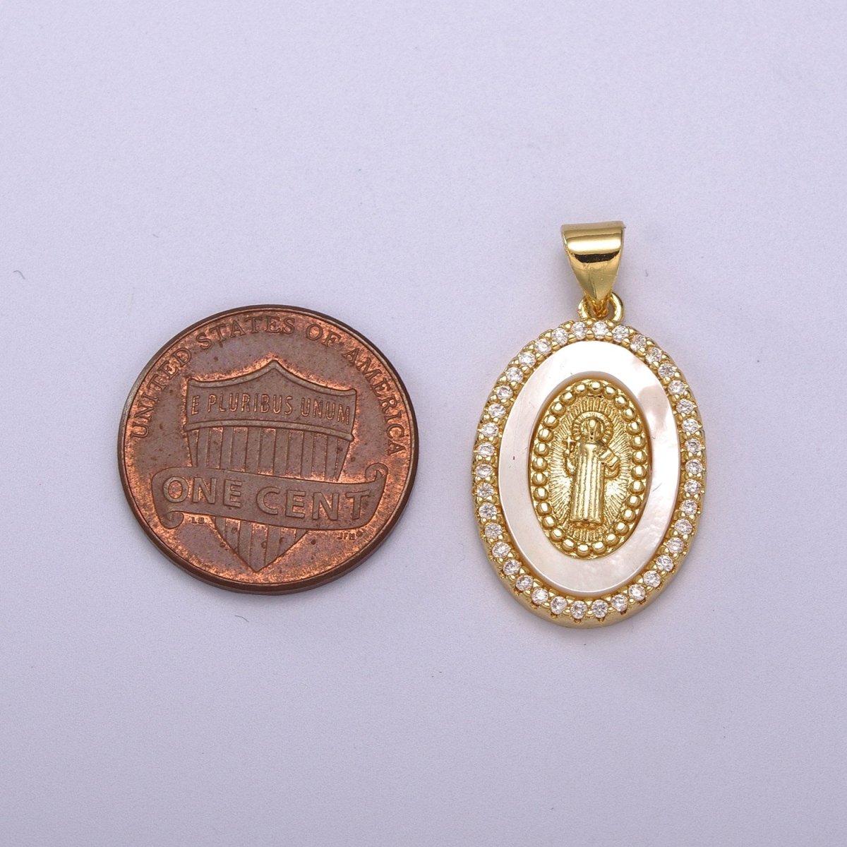 14K Gold Filled Delicate Virgin Mary, Miraculous Lady, Saint Benedict Cubic Zirconia Charm Pearl Pendant for Religious Necklace Bracelet Supply N-1385 N-1386 N-1387