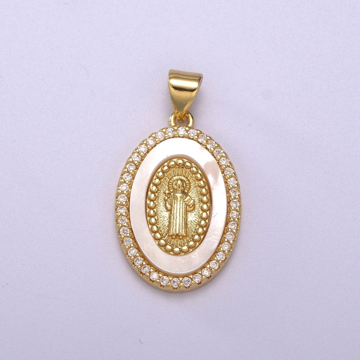 14K Gold Filled Delicate Virgin Mary, Miraculous Lady, Saint Benedict Cubic Zirconia Charm Pearl Pendant for Religious Necklace Bracelet Supply N-1385 N-1386 N-1387