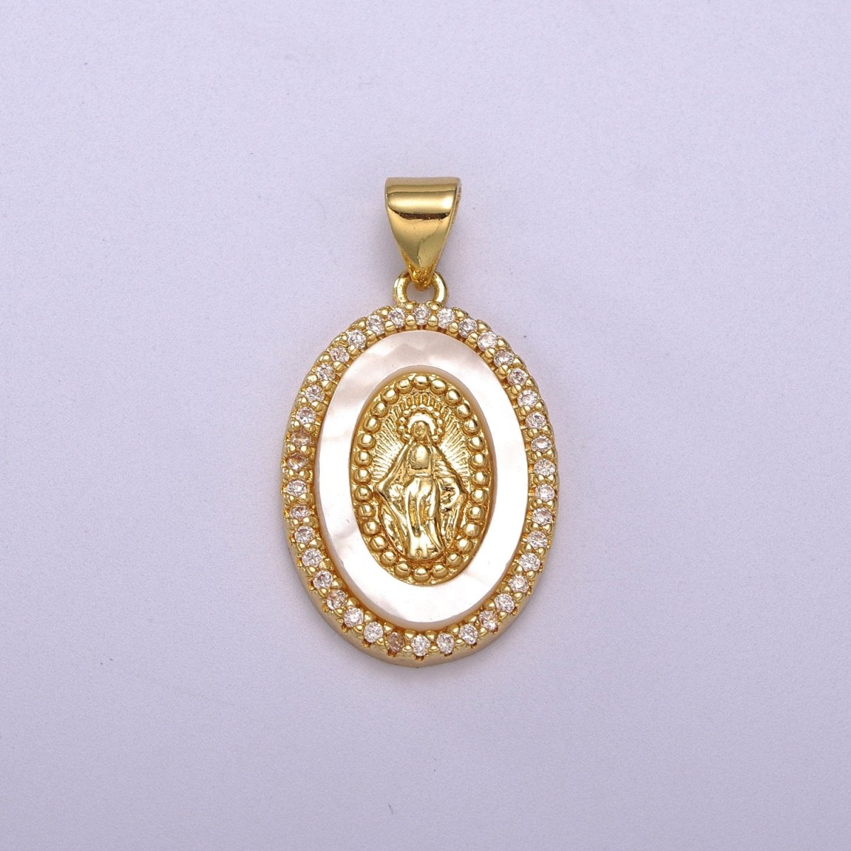 14K Gold Filled Delicate Virgin Mary, Miraculous Lady, Saint Benedict Cubic Zirconia Charm Pearl Pendant for Religious Necklace Bracelet Supply N-1385 N-1386 N-1387