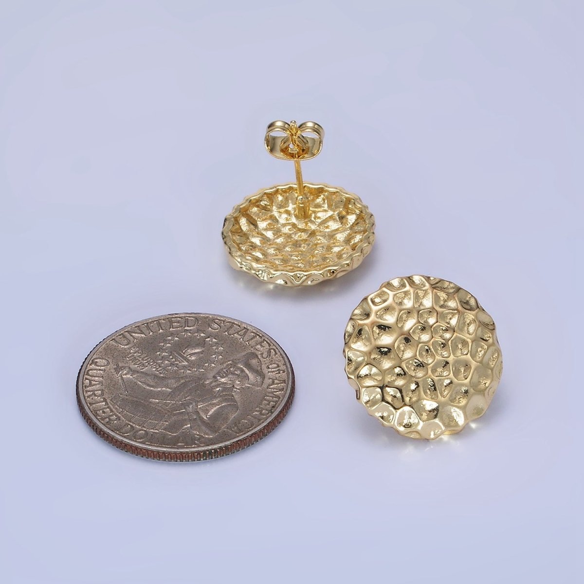 14K Gold Filled Dented Round Stud Earrings in Gold & Silver | AB1292 AB1293