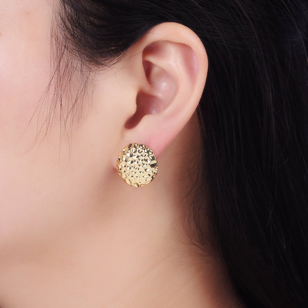 14K Gold Filled Dented Round Stud Earrings in Gold & Silver | AB1292 AB1293