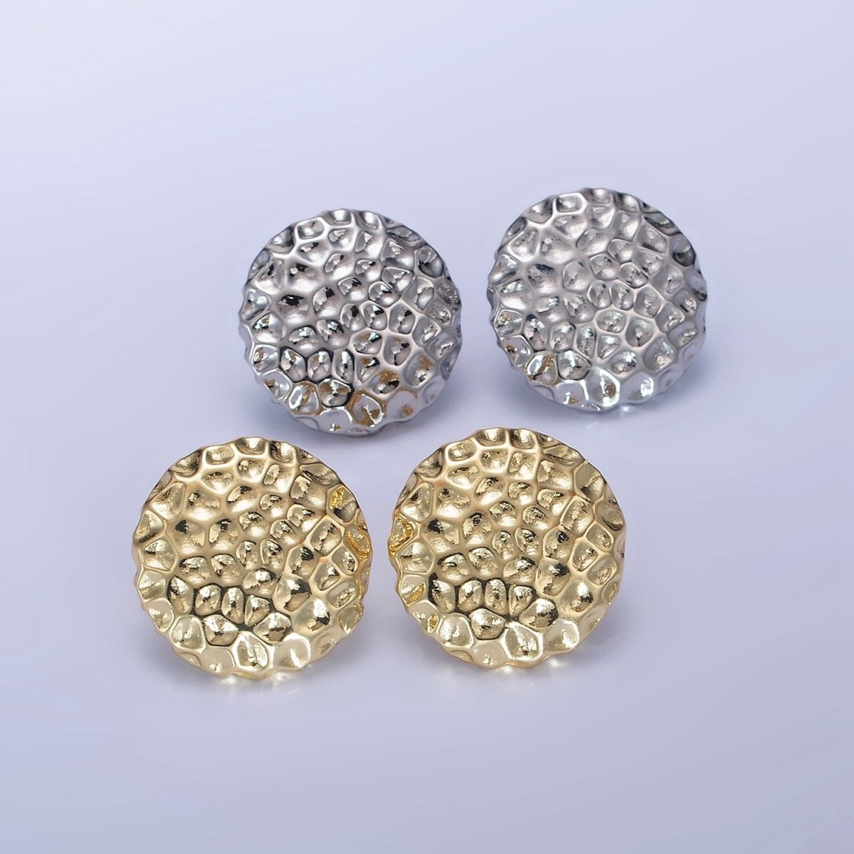14K Gold Filled Dented Round Stud Earrings in Gold & Silver | AB1292 AB1293