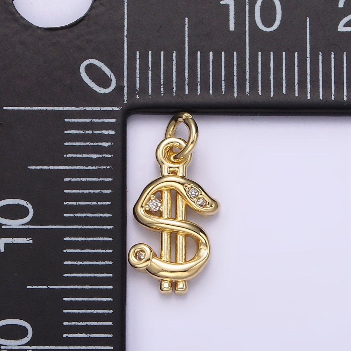 14K Gold Filled Dollar Money Sign Clear CZ Charm | AC900 - DLUXCA