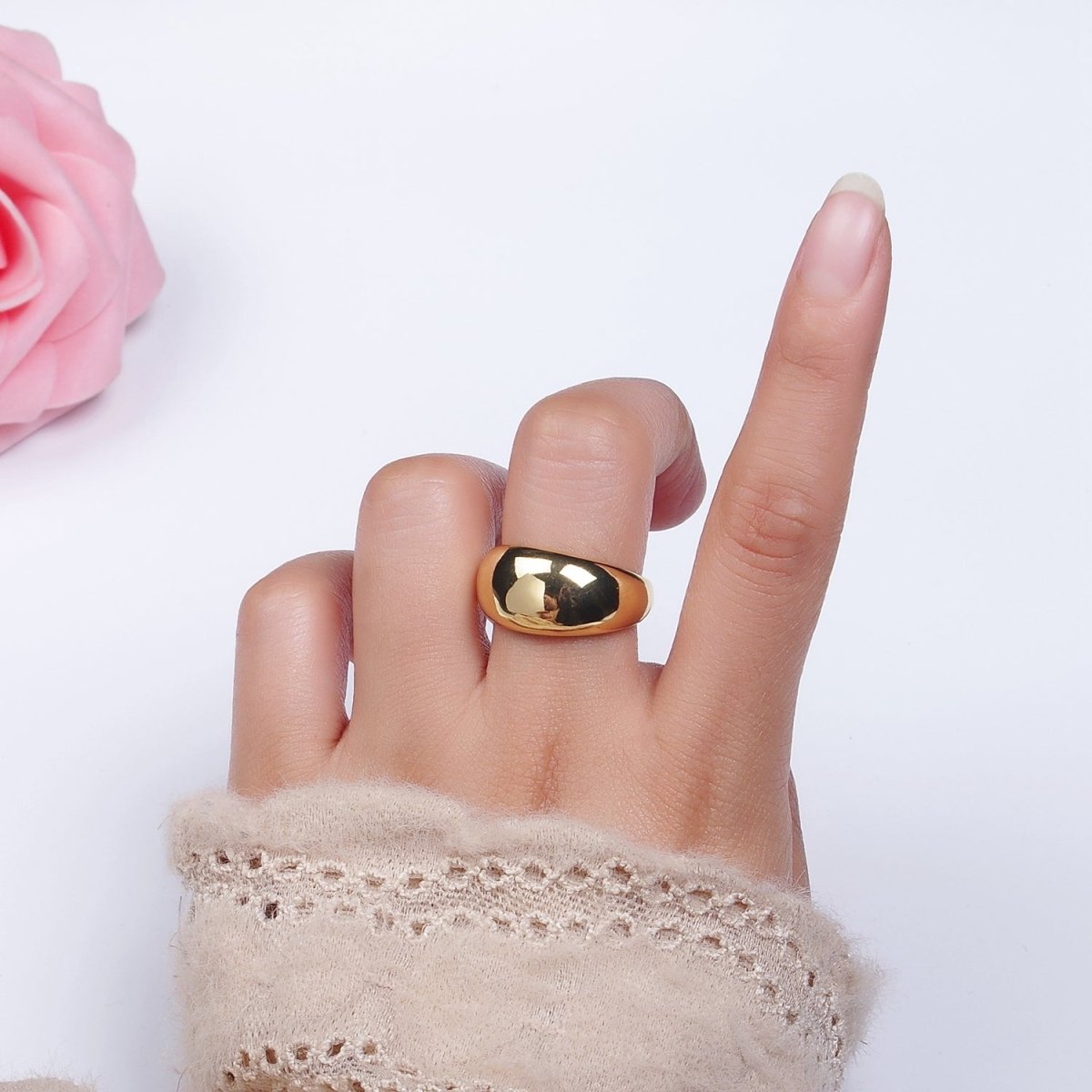 14K Gold Filled Dome Minimalist Band Statement Ring | O-572 - DLUXCA