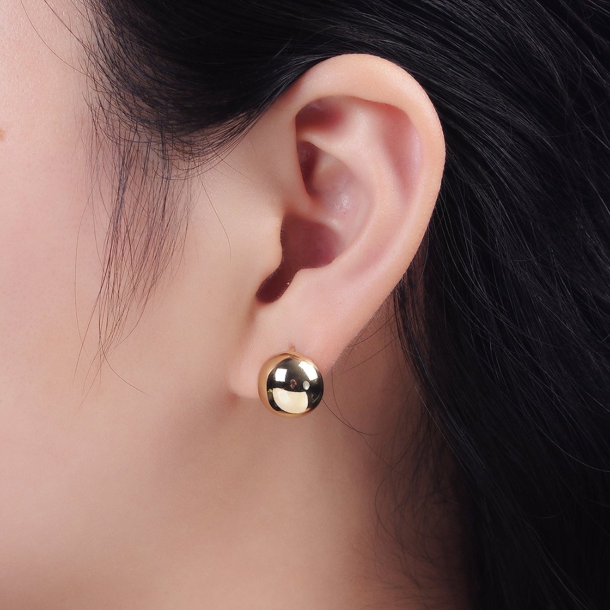 14K Gold Filled Dome Round Bead Minimalist 12mm Huggie Earrings | AE874 - DLUXCA