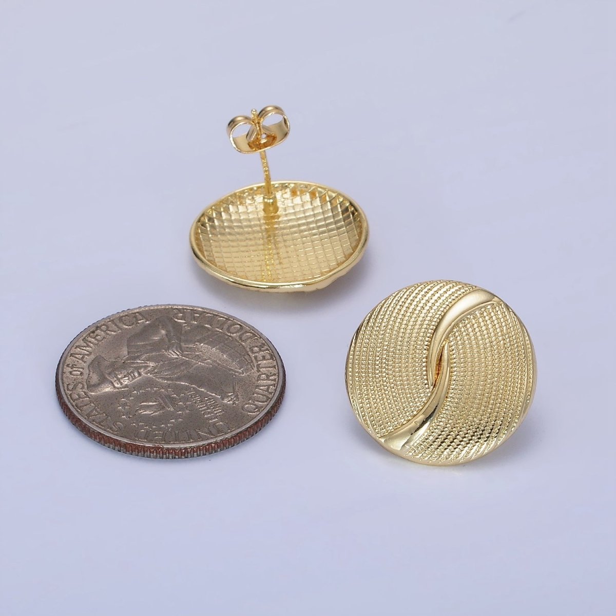 14K Gold Filled Dotted Band Round Stud Earrings in Gold & Silver | AB1290 AB1291