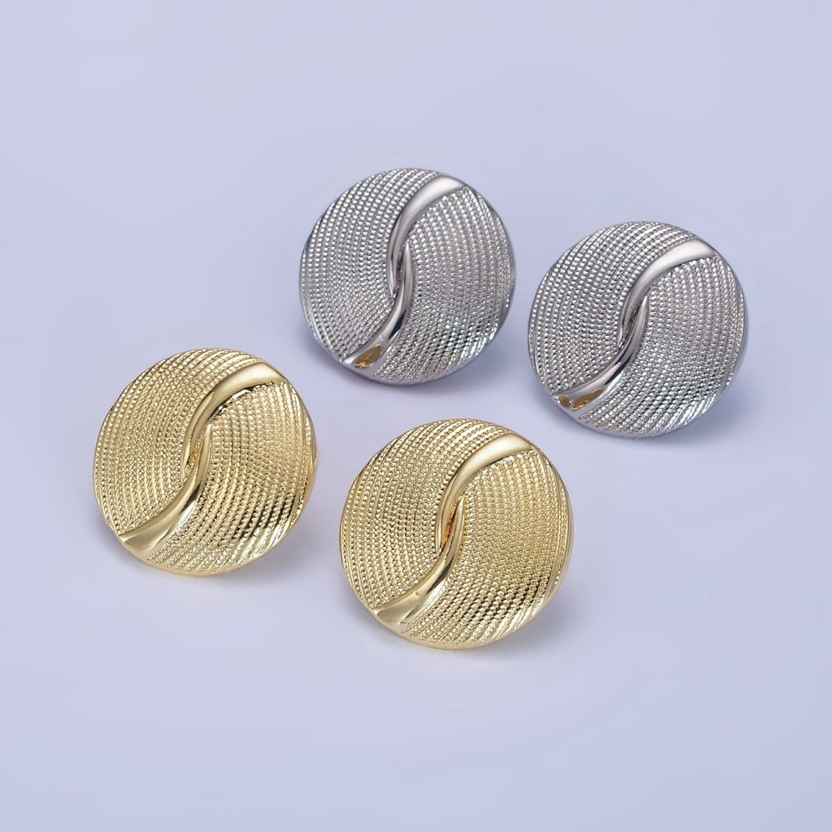 14K Gold Filled Dotted Band Round Stud Earrings in Gold & Silver | AB1290 AB1291