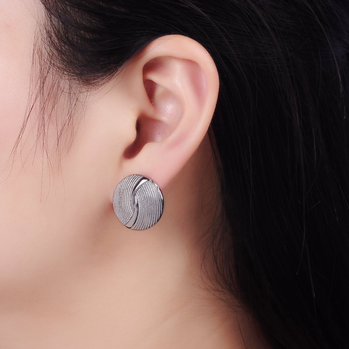 14K Gold Filled Dotted Band Round Stud Earrings in Gold & Silver | AB1290 AB1291