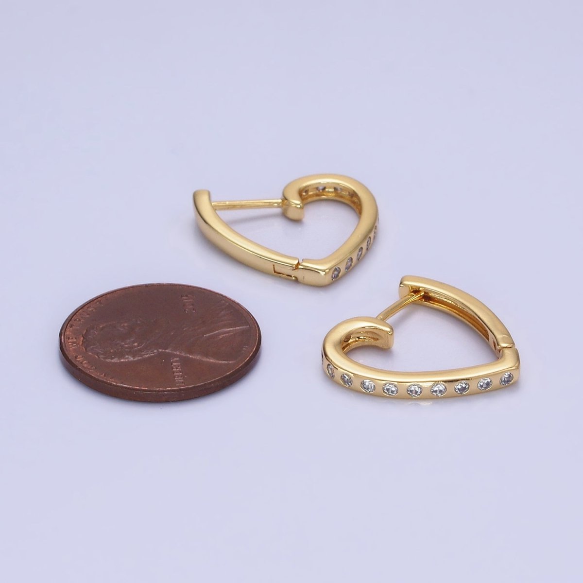 14K Gold Filled Dotted CZ Heart Hoop Earrings | AB - 1263 - DLUXCA