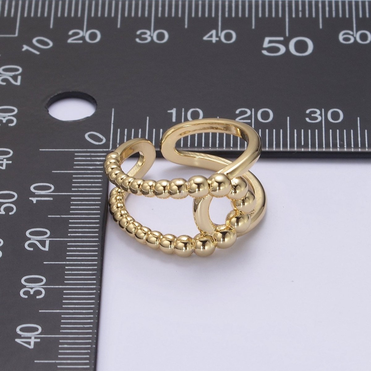 14K Gold Filled Double Band Gold Ring Beaded Silver Ring for Statement Stackable Jewelry U-312