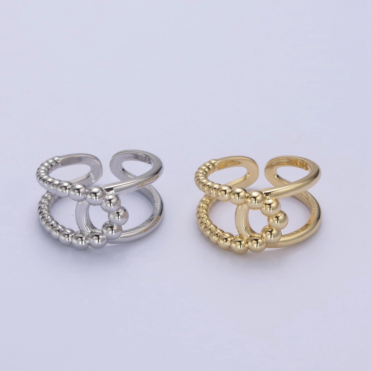 14K Gold Filled Double Band Gold Ring Beaded Silver Ring for Statement Stackable Jewelry U-312