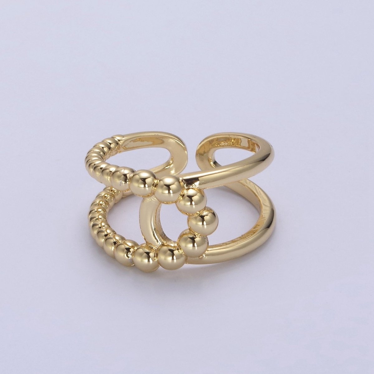 14K Gold Filled Double Band Gold Ring Beaded Silver Ring for Statement Stackable Jewelry U-312