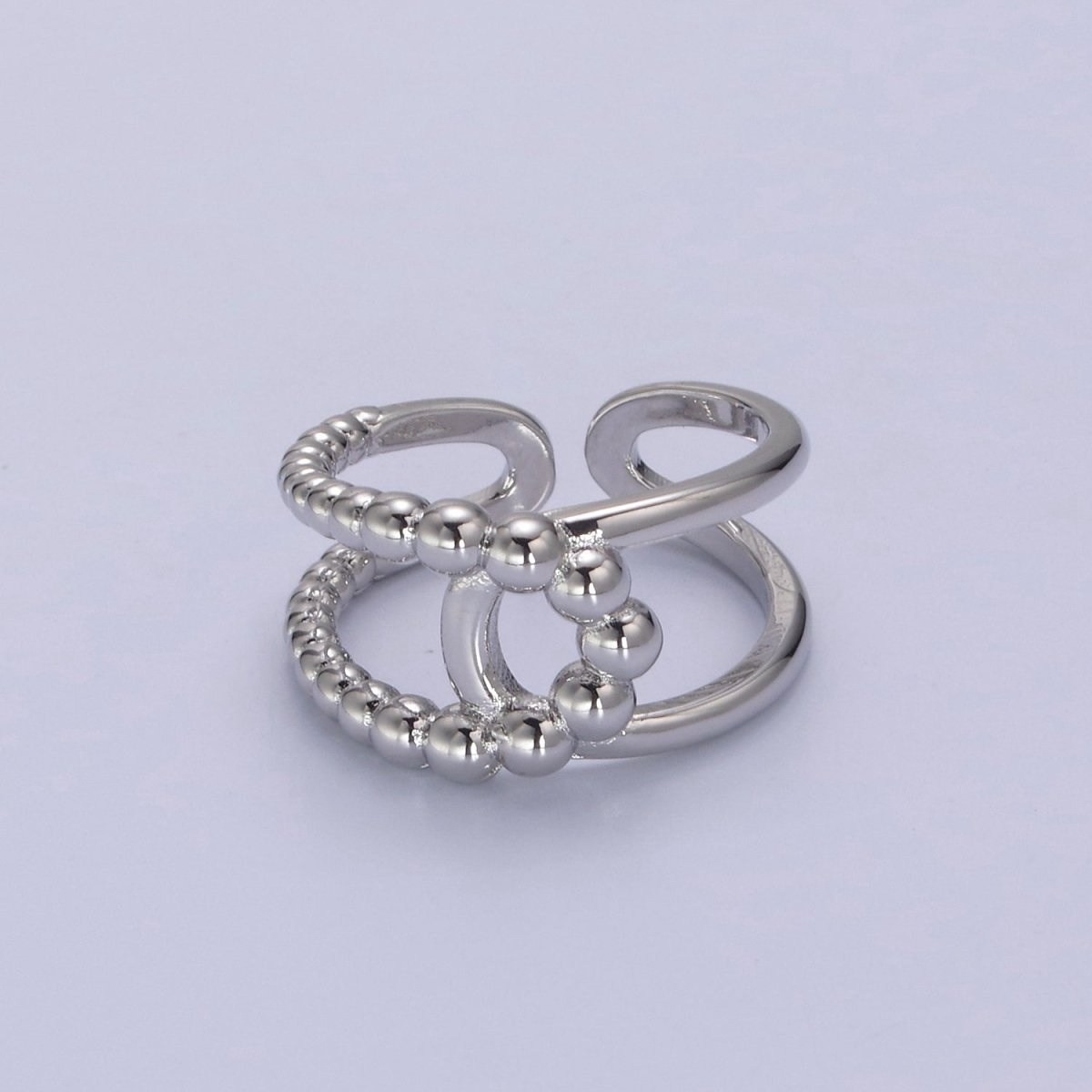 14K Gold Filled Double Band Gold Ring Beaded Silver Ring for Statement Stackable Jewelry U-312