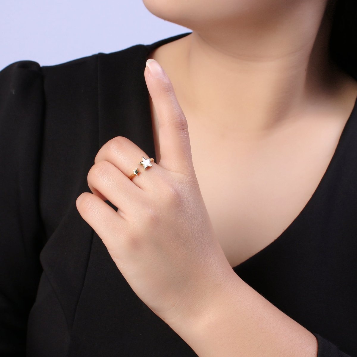 14K Gold Filled Double Celestial Star Shell Pearl Wrap Ring | S439