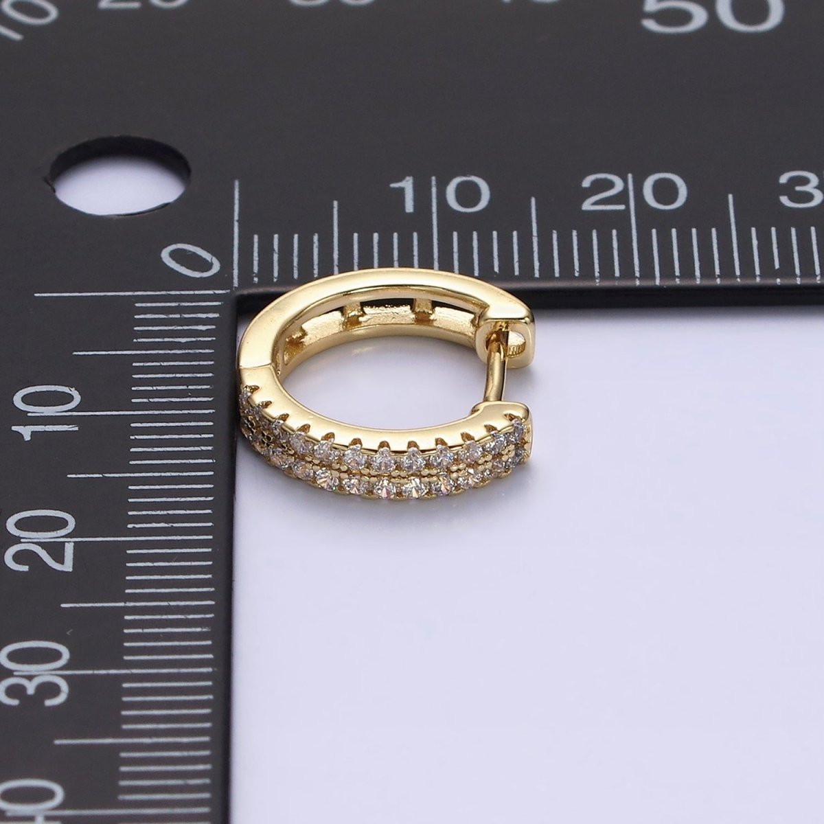 14K Gold Filled Double Clear Micro Paved Open 15mm Huggie Hoop Earrings in Gold & Silver | AE585 AE586