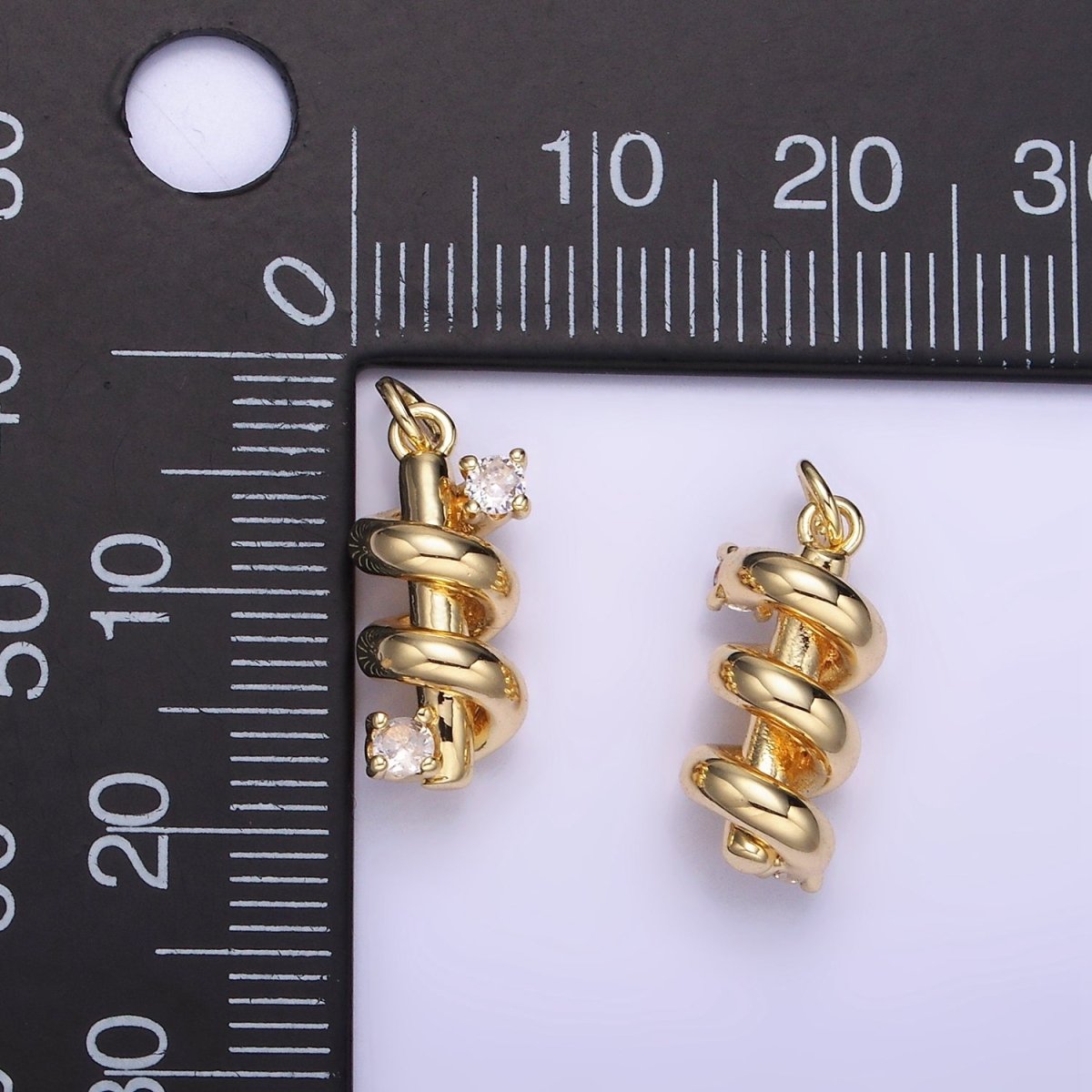 14K Gold Filled Double CZ Bar Band Twirl Charm | AG737 - DLUXCA