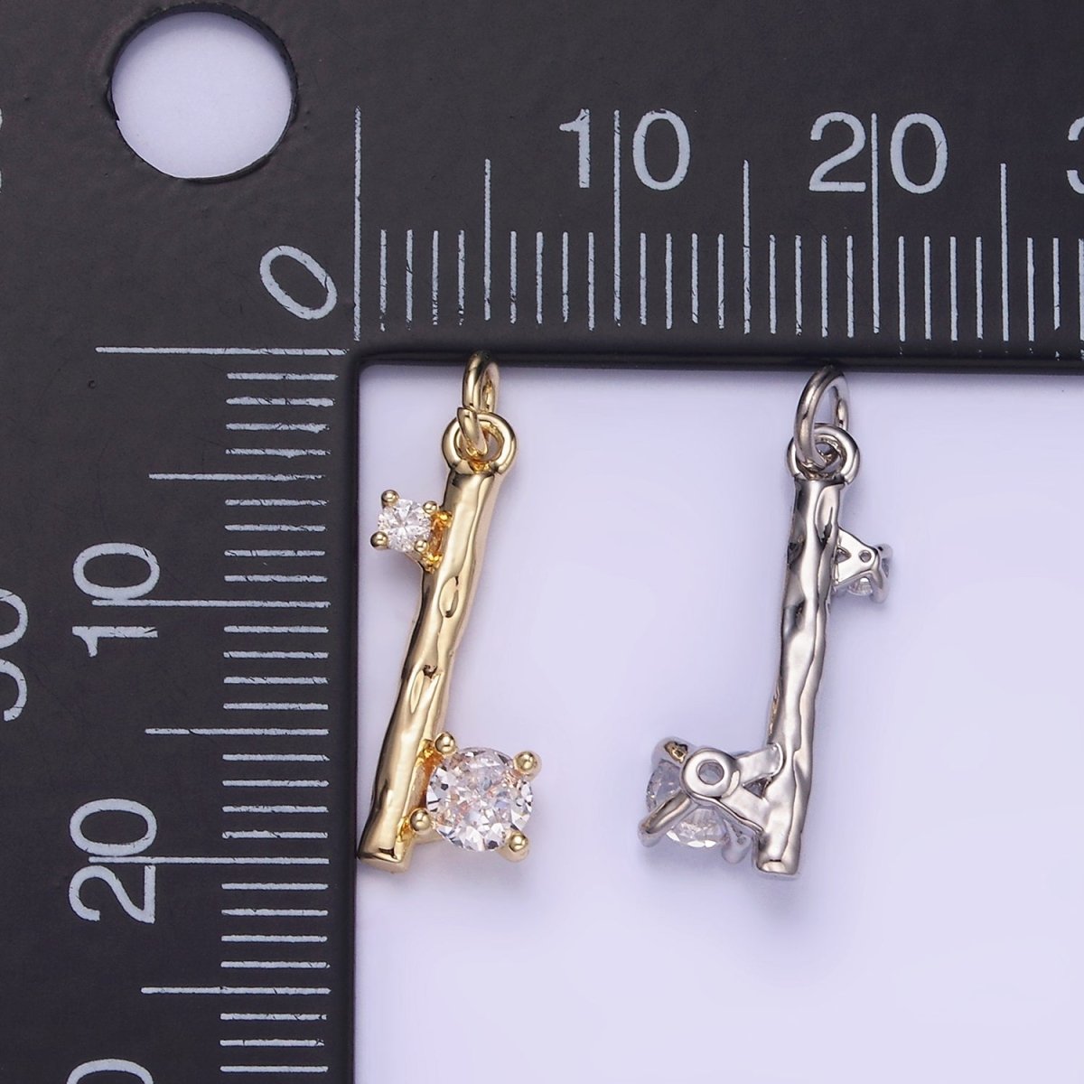 14K Gold Filled Double CZ Hammered Band Bar Charm in Gold & Silver | W546