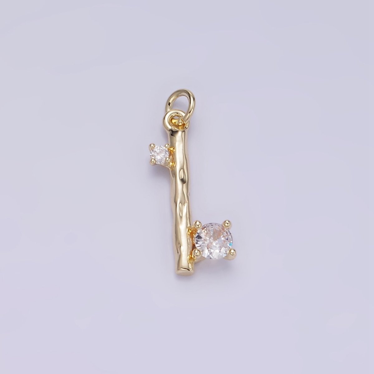 14K Gold Filled Double CZ Hammered Band Bar Charm in Gold & Silver | W546