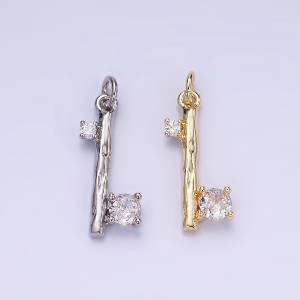 14K Gold Filled Double CZ Hammered Band Bar Charm in Gold & Silver | W546