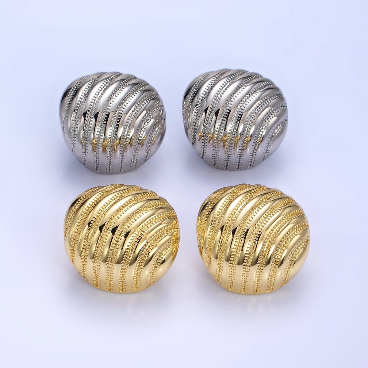 14K Gold Filled Double Dotted Zipper Dome Stud Earrings in Gold & Silver | P460 P461