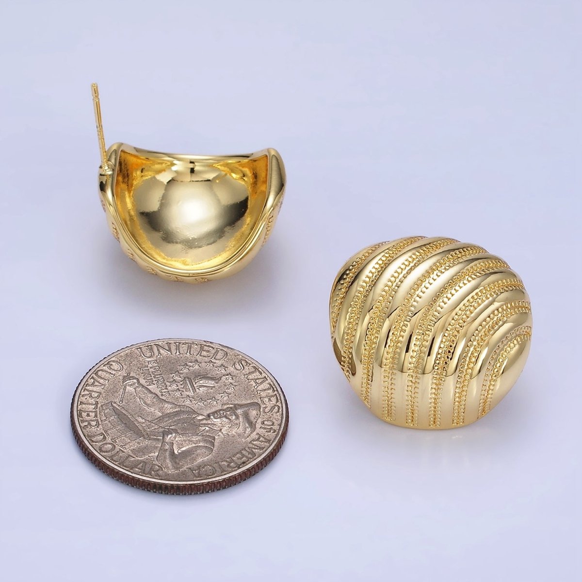 14K Gold Filled Double Dotted Zipper Dome Stud Earrings in Gold & Silver | P460 P461